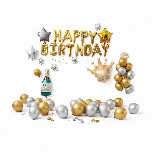 100-Piece Gold &amp; Silver Birthday Party Decoration Balloon Set