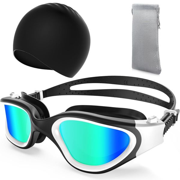 QYNIAL Swim Goggles &amp; Cap Set - Anti-Fog UV Protection for Adult