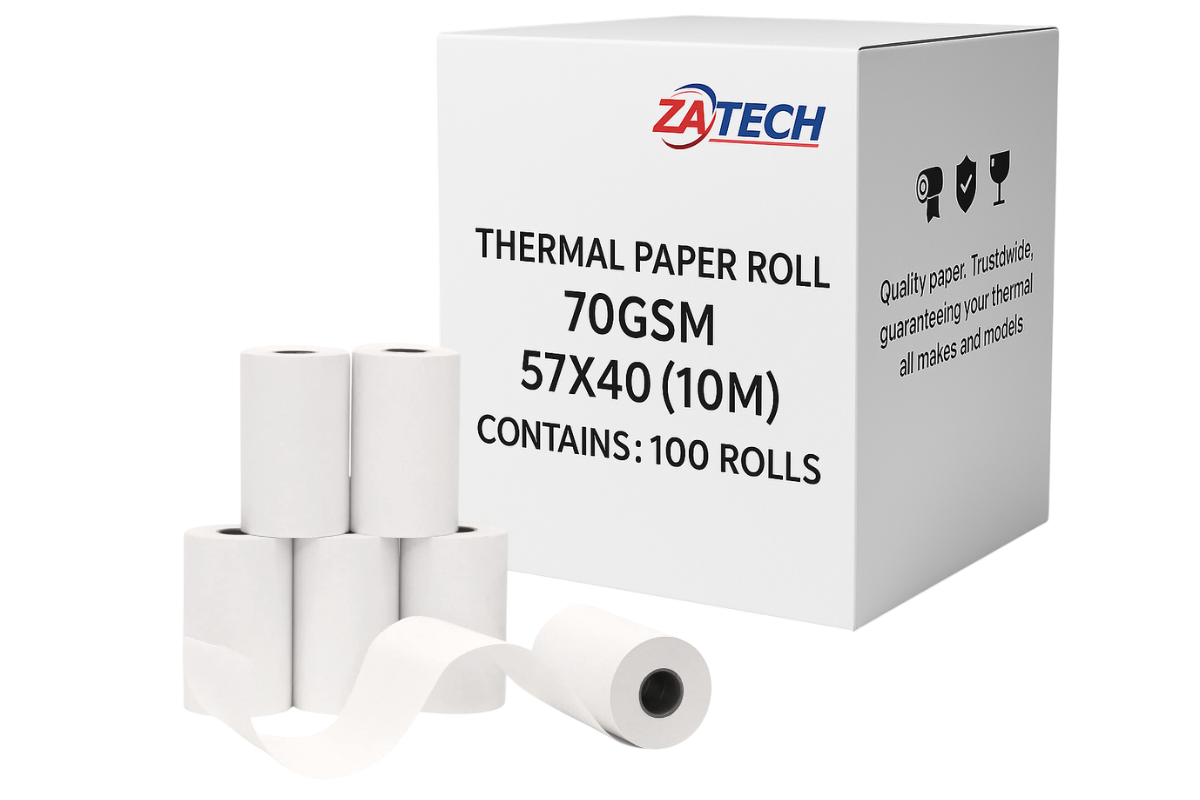 Zatech Thermal Paper Till Rolls 57x40 mm (10M) - 70GSM - 100 Rolls ...