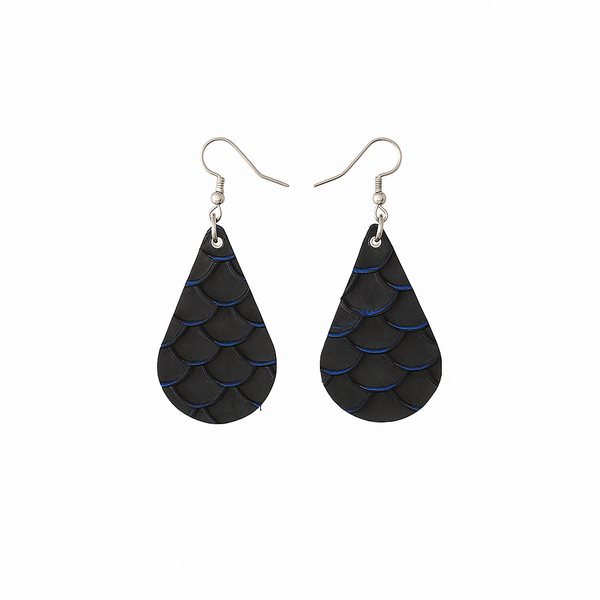 Croska Teardrop Earrings - Neon Blue Tilapia Leather | Aquadia Line