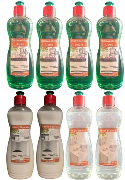 Dishwashing x 4, Handy Sparkle x 2 and Thick Bleach x 2 of 400 ml-Power Clean