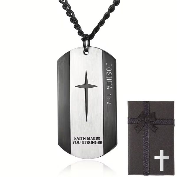 Christian Joshua 1:9 Dogtag Necklace With Gift Box Faith Makes You Stronger