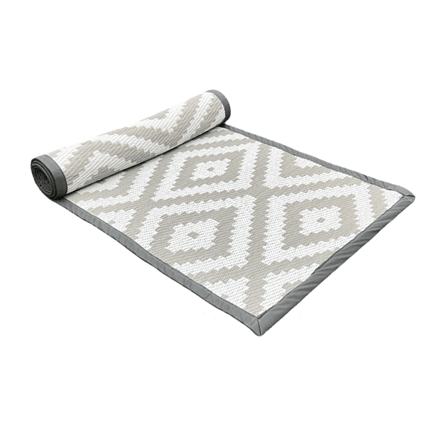 Outdoor Plastic Woven Runner Rug - Light Grey &amp; White - 200 x 60 cm