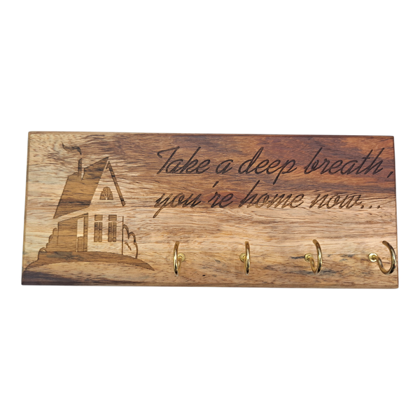 Gift Emporium Wooden Engraved Key Holder - Take a Deep Breath Quote