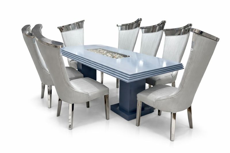 Aura Luxury Dining Set - 8 Seater High-Back Chairs with Chrome Finish