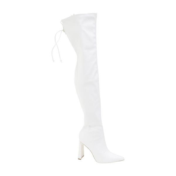 LaMara Paris Tomian Thigh High Pointy High 10.5cm Heel Boot White
