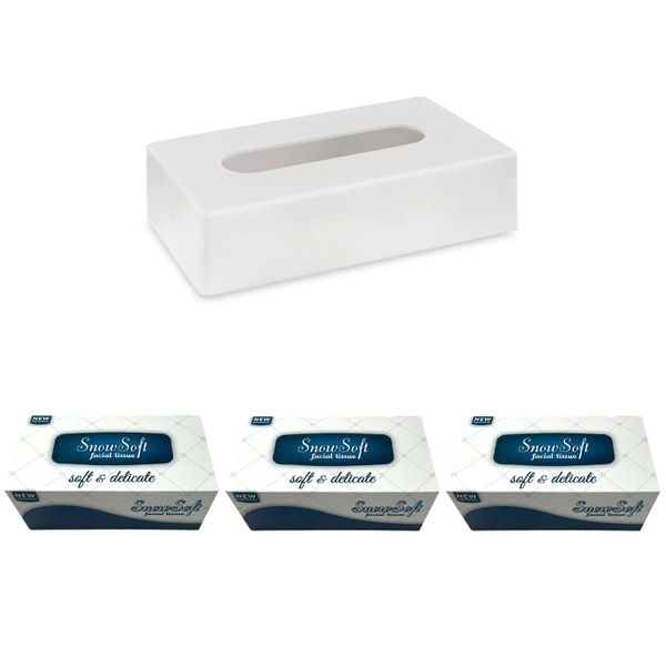 Acrylic Tissue Box Cover + Snowsoft Facial Tissues 180s - 3 Pack