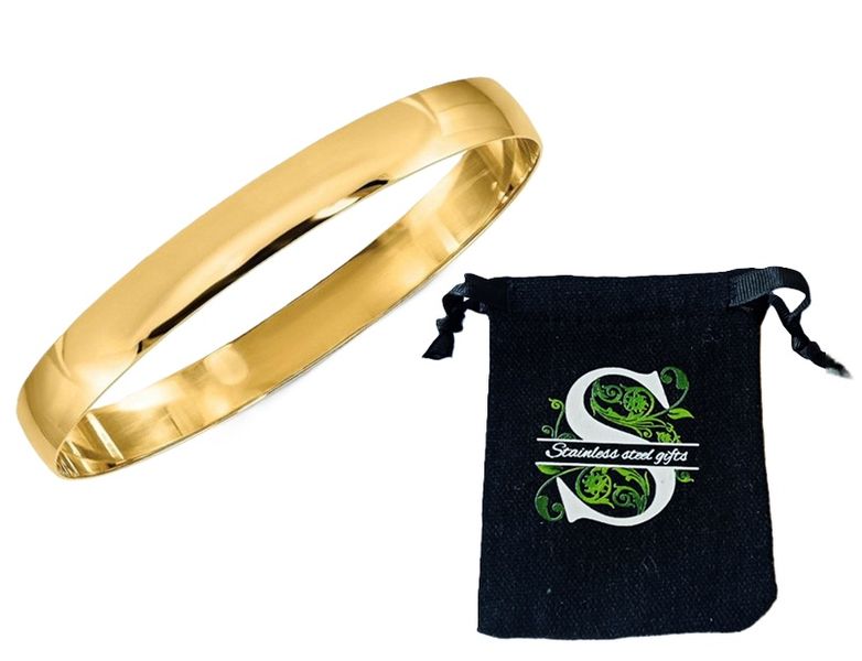 Gifts: 8mm x 68mm Stainless Steel Gold Plated Bangle