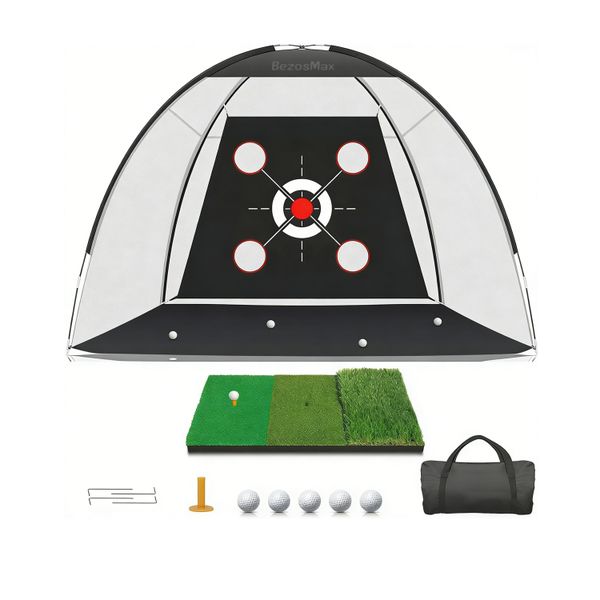 BezosMax 3m Golf Net with Practice Mat, Golf Hitting Aid Net for Backyard