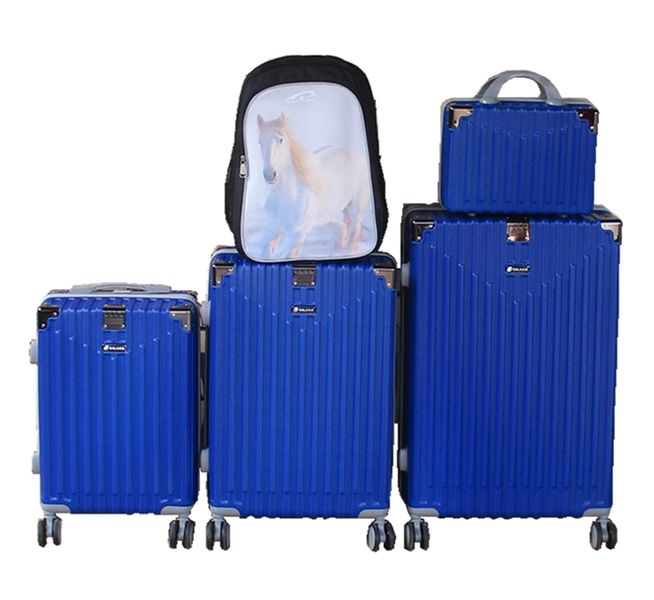 Blue 4-Piece ABS Luggage Set with Spinner Cases &amp; Horse Backpack