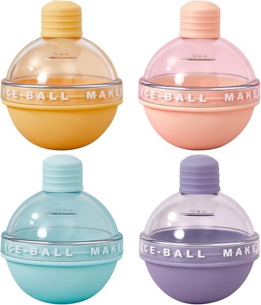 Set of 4 Silicone Ice Sphere Molds - Stackable 2.5-Inch Ice Ball Maker