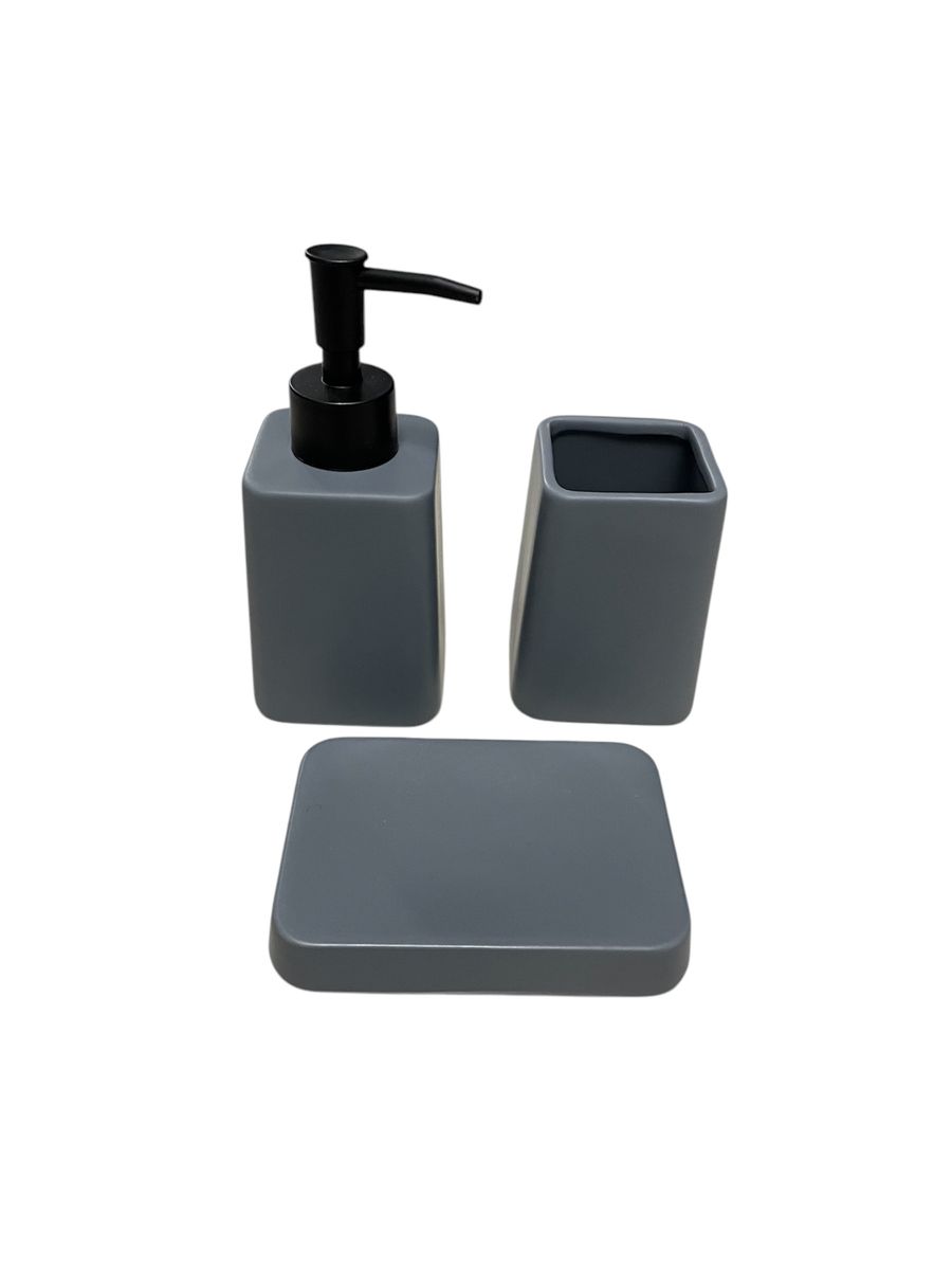 Grey Ceramic 3 Piece Bathroom Accessory Set - Grey