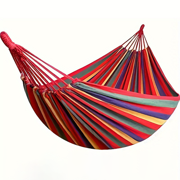 Outdoor Portable Canvas Hammock for 2 People, Thick Anti-Tip Striped