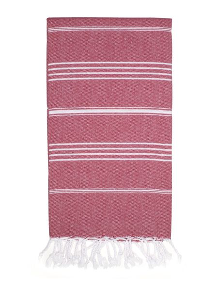 Thin Striped Cotton Turkish Bath Towel Beach Towel- Straberry - Set of 2
