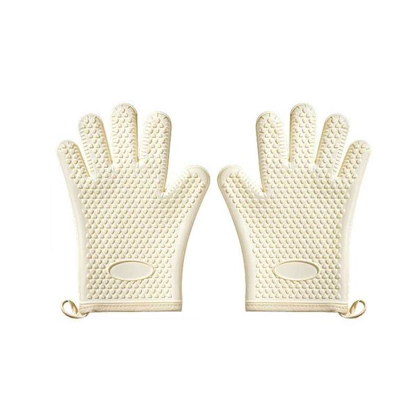 Heat Resistant Silicone Oven Mitts - Non-Slip Five-Finger Gloves For Baking