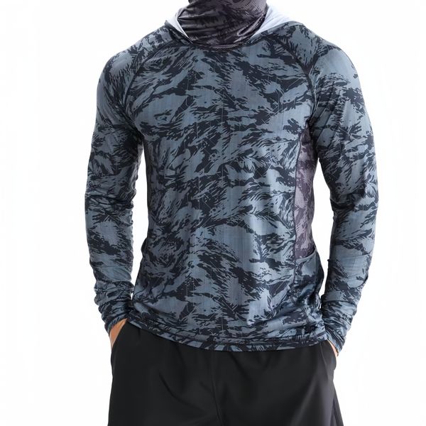 Men's Sun Protection Hoodie Shirt UPF 50+ Fishing Shirts with Mask Guard