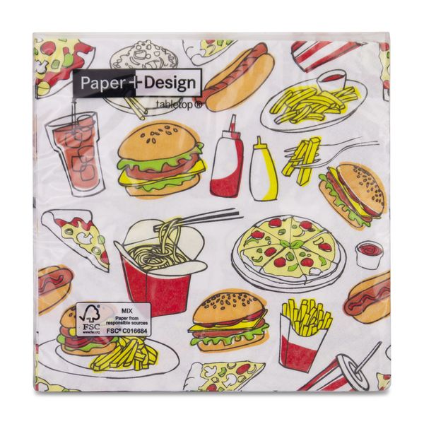 Paper + Design - Napkins - Fast Food - 33cm x 33xm - Pack of 20