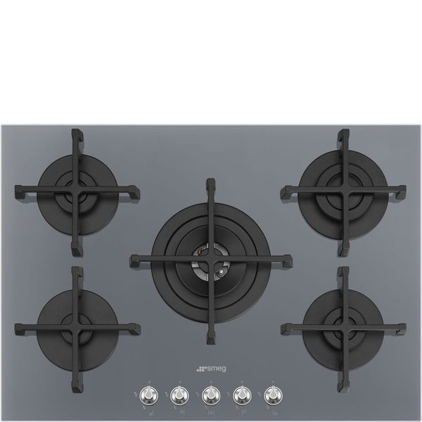 SMEG - 72cm Silver Linea 5 Burner Gas-On-Glass Hob PV175SSA