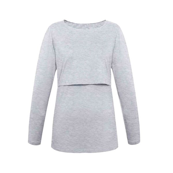 Hannah Grace Maternity Long Sleeve Grey Breastfeeding Friendly Top
