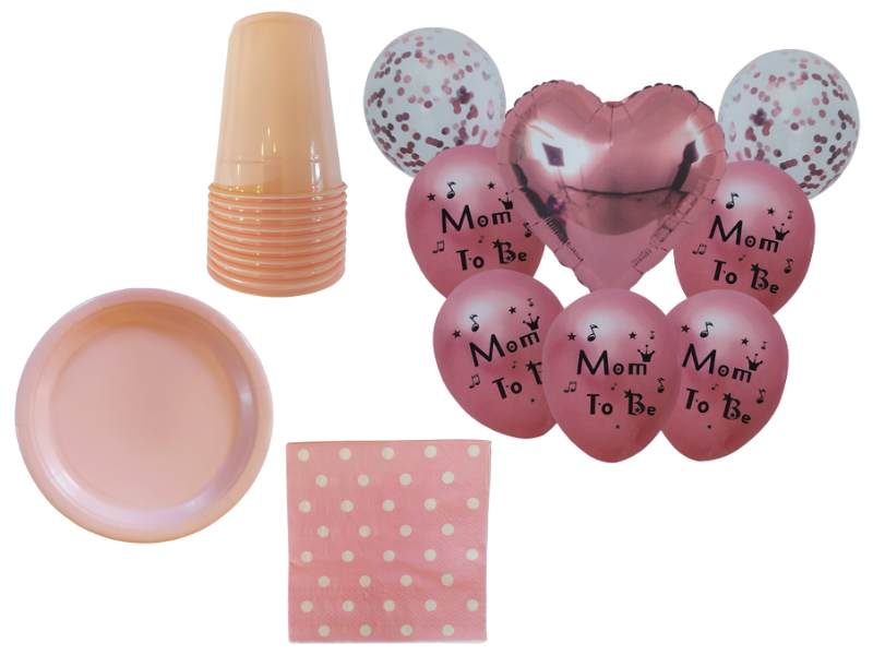 Mom to Be Party Decor - 48 Piece - Pink &amp; Polka Dots