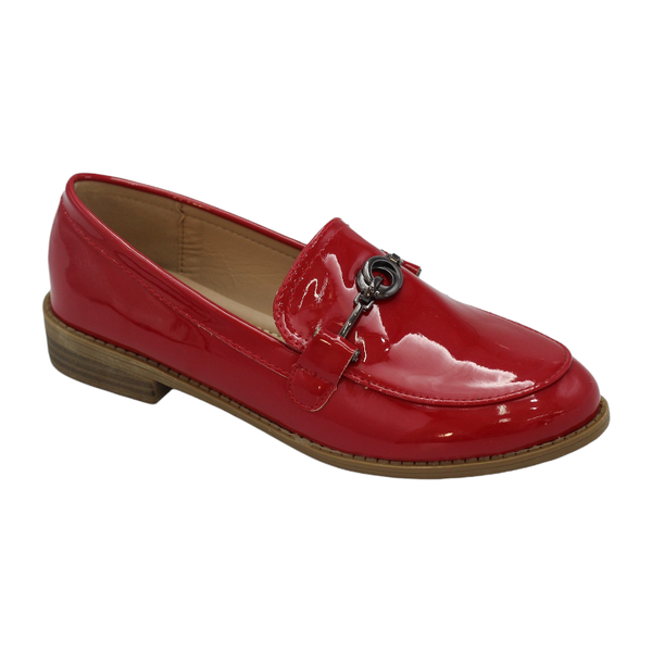 Luca 2.5cm Flat Heel Moc with Link Trim pu - Red