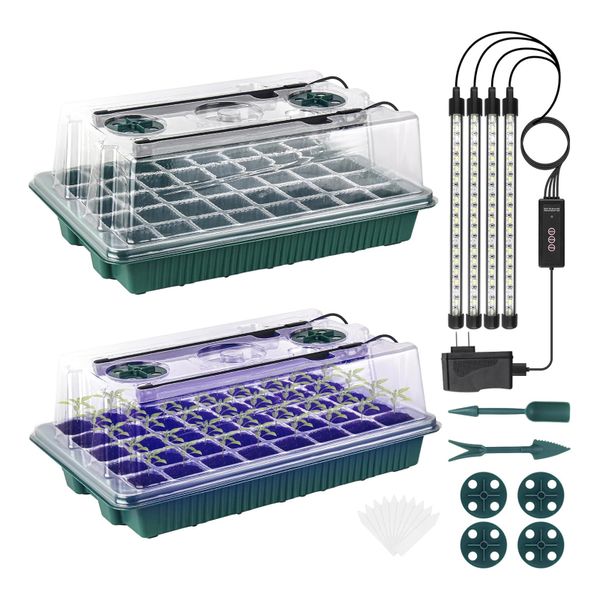 Seed Starter Tray with Grow Light, 80 Cells Seed Starter Kit, 2 Pack