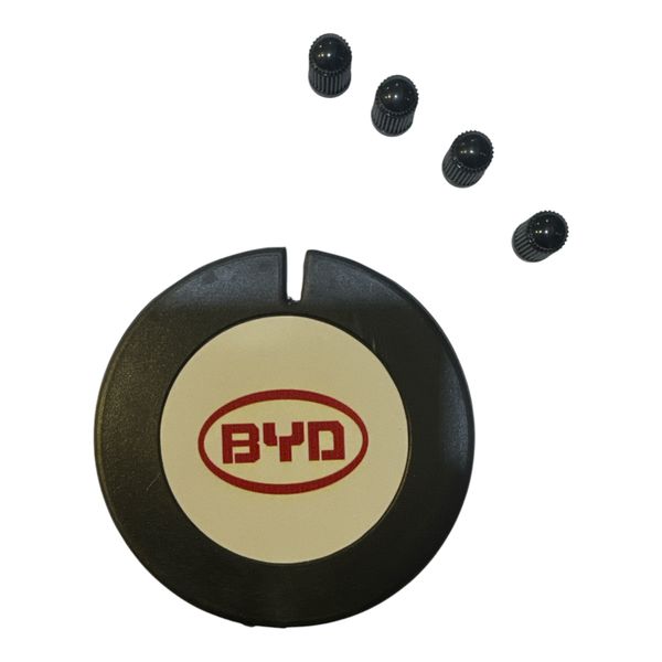 Byd Red License Disc Holder And 4 Valve Caps image