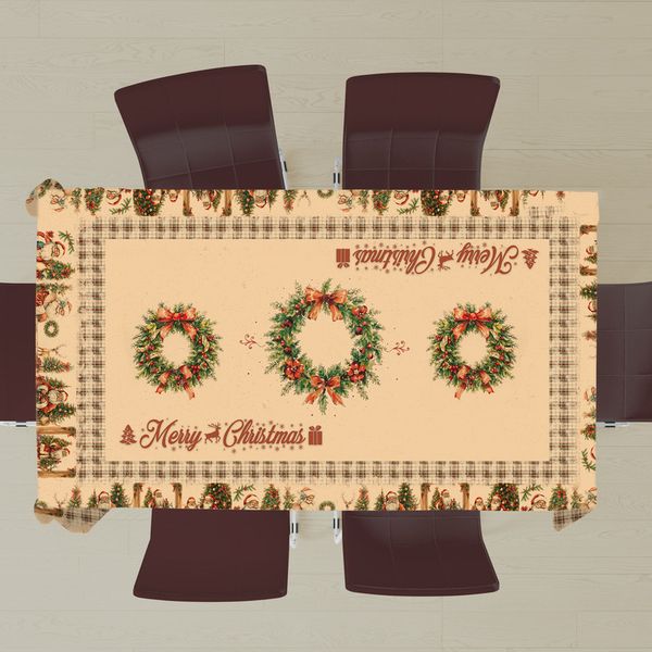 Merry Vintages Christmast with Wearth Rectangle Tablecloth