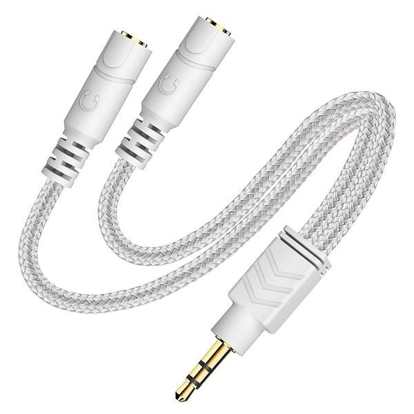 Knitted 3.5mm Audio Splitter TRS 3-Pole Splitter Cable -white