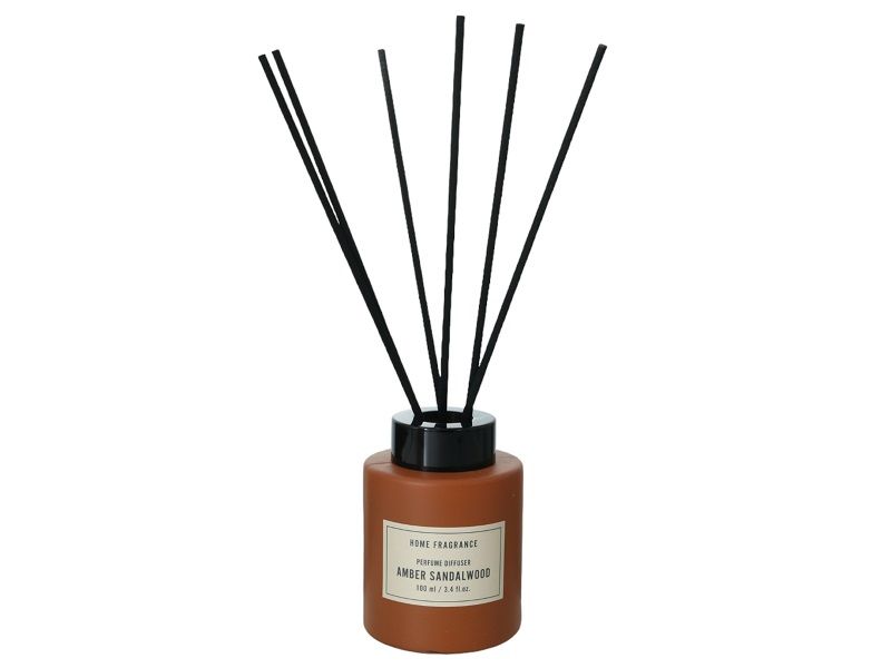 Diffuser Glass Brown With 6 Rattan Sticks Amber Sandalwood