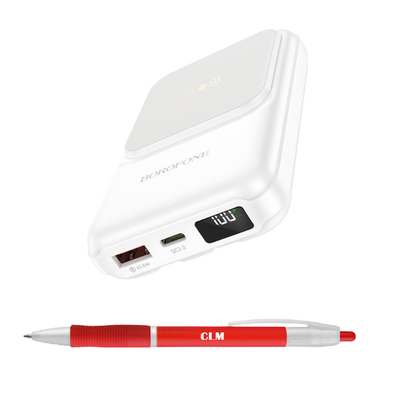 Borofone BJ26 10000mAh Magnetic Wireless Power Bank - White with CLM Pen