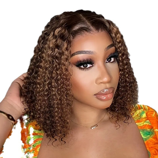 Curly Ombre Brown-Gold Short Wig - Compatibility with Daily/Party Looks
