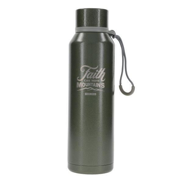 Stainless Steel Water Bottle - Faith Can Move Mountains, Green