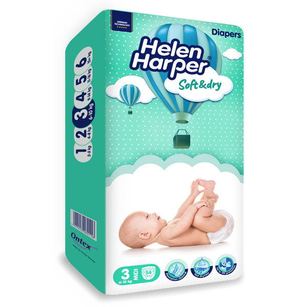 Helen Harper Soft and Dry Baby Nappies Midi 6-10kg With 54 Pieces