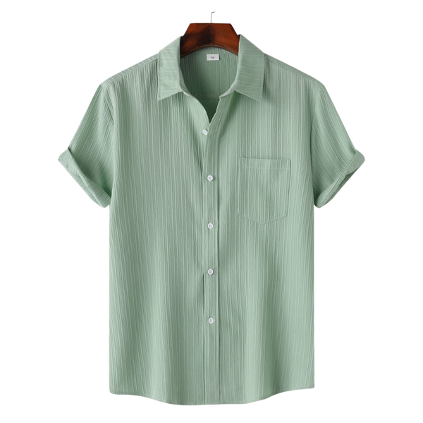 Men's Solid Color Lapel Short Sleeved Shirt