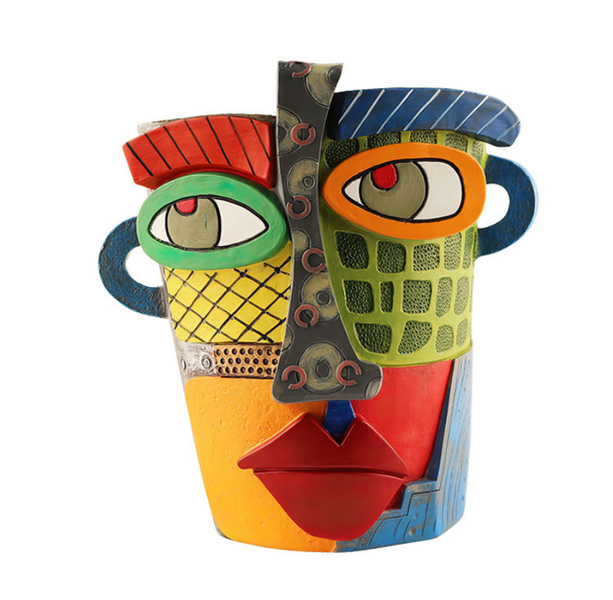 Colorful Abstract Human Face Art Resin Planter Ornament