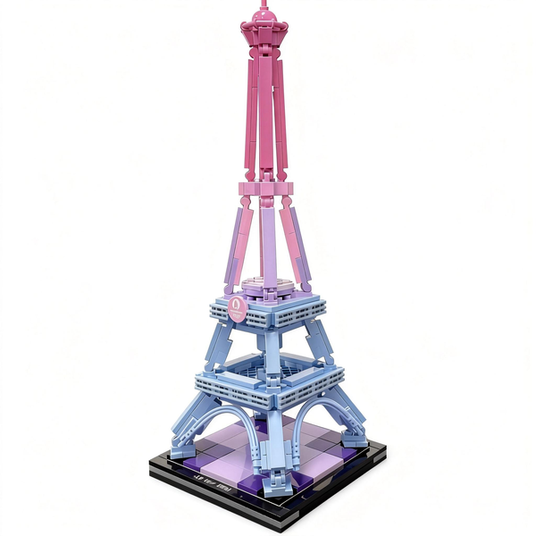 Pastel Gradient Eiffel Tower Building Block Model - Educational Assembly