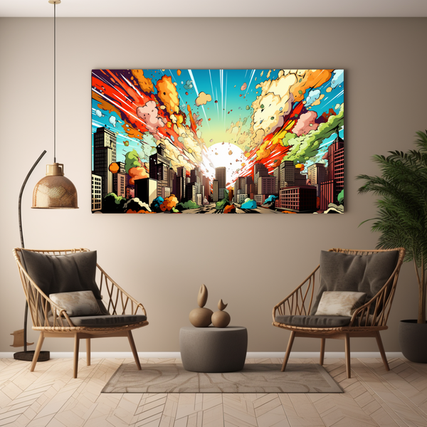 Canvas Wall Art - Cityscape Comiuc Burst - BK0169
