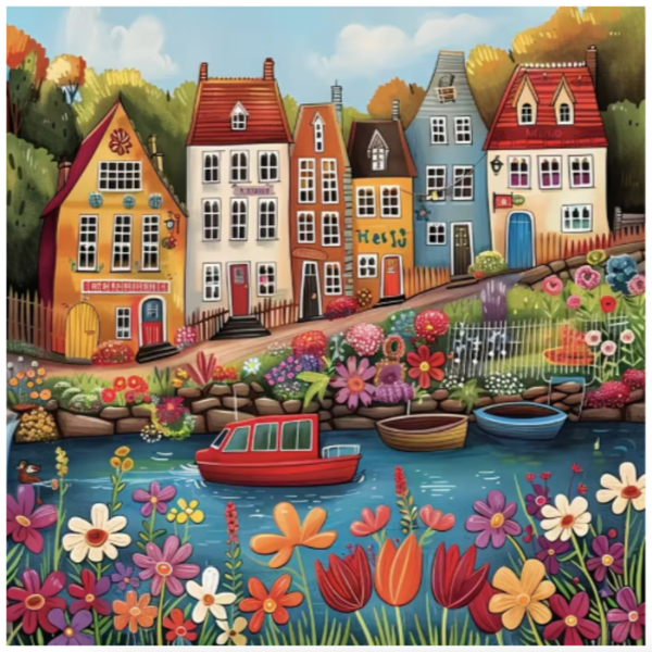 Colorful Canal Village Diamond Painting Art Kit