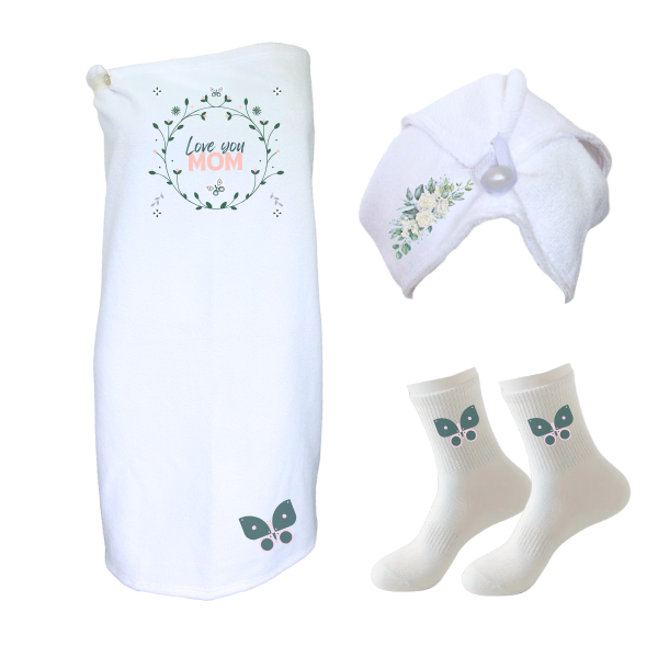 Mom/Mothers Day Gift-Wrap,Hair Towel&amp;Non-Slip Socks-Love You Mom