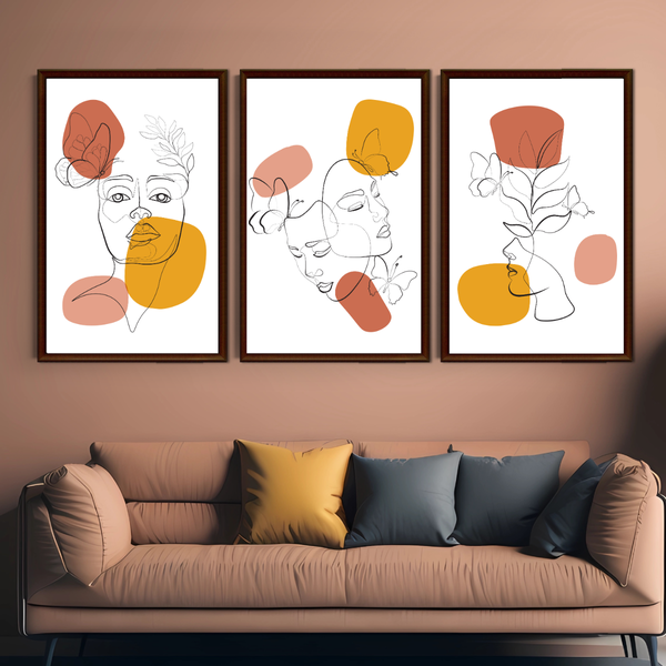 Set of 3 (Unframed) Line Drawing Wall Art Decor Print - A3 Size