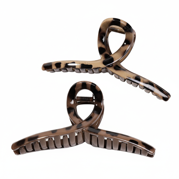 Tortoise Shell Cross-Loop Hair Claw Set - Brown - 2 Pack