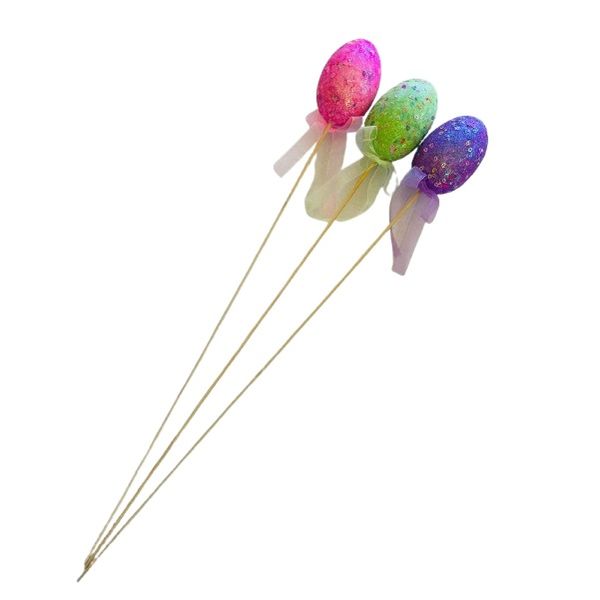 Décor Easter Eggs: Easter Eggs and Ribbon on a Stick 53cm - Set of 3