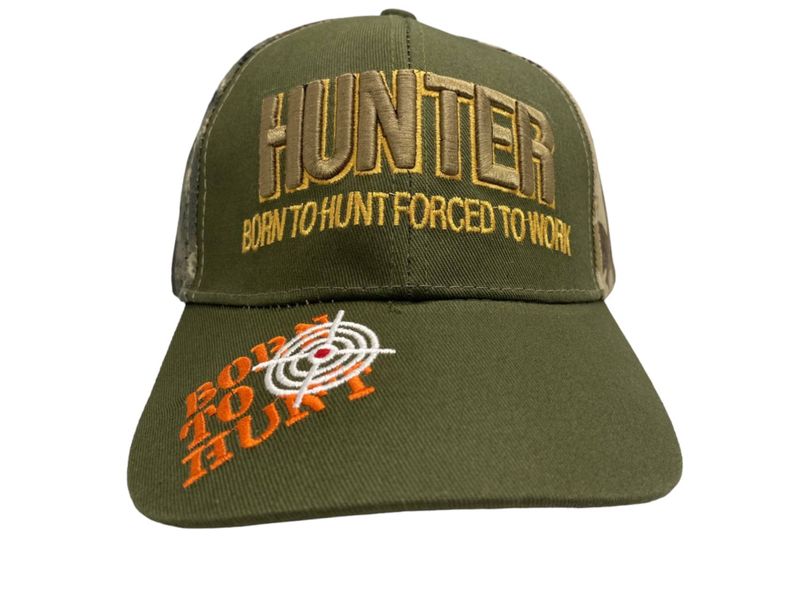 Born To Hunt Olive Camo Embroidered Peak Cap