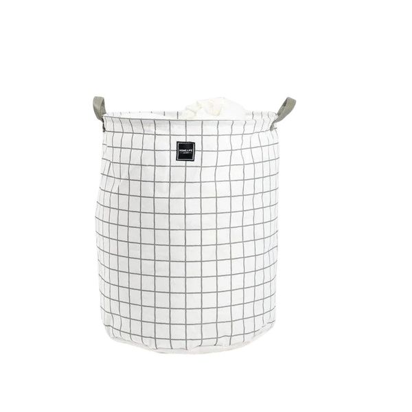 Canvas Laundry Basket Grey Grid (40cm x 50cm)