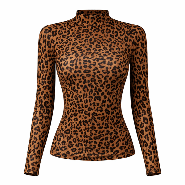 Women's Leopard Print Long Sleeve Mock Neck Stre image