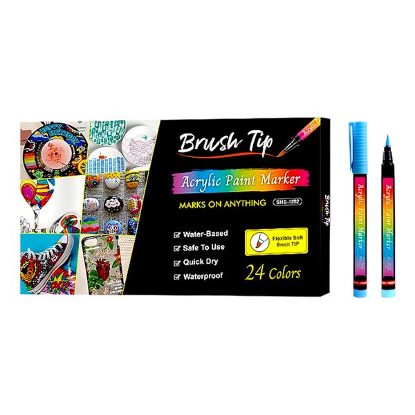 24-Color Brush Tip Acrylic Paint Markers