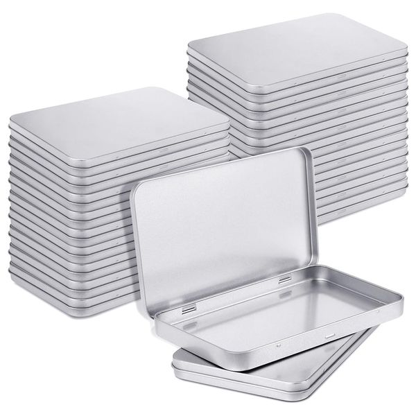 Rectangular Metal Tin Box with Lid Metal Hinged Lid 4 Pieces