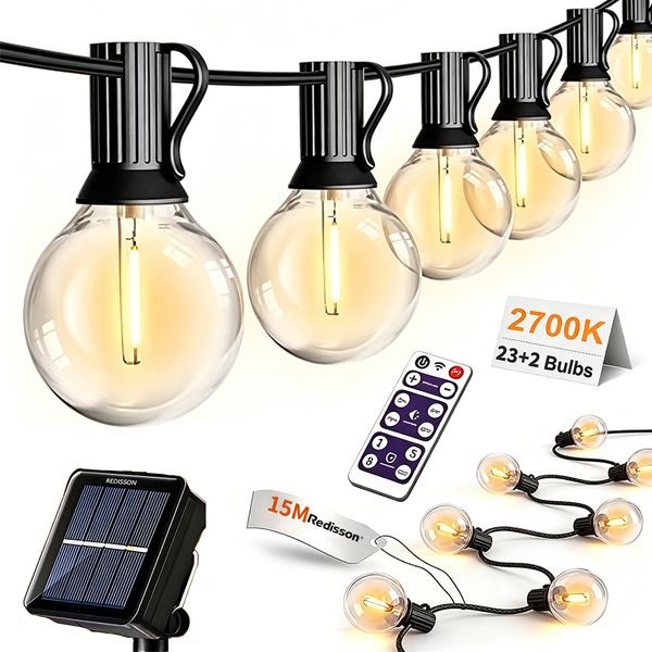 REDISSON Solar String Lights Outdoor 25 Shatterproof G40 Bulbs - 15M
