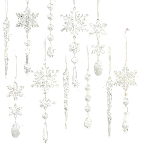 10pcs Acrylic Crystal Christmas Ornaments Set - Shiny Snowflake and Icicle